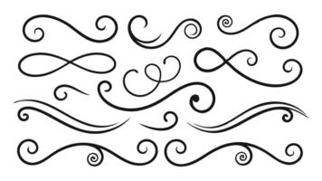 A collection of intricate black and white swirls creating a dynamic and artistic pattern flat illustration on white background vector