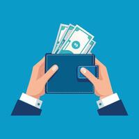 Woman hand open empty wallet on money inside isolated flat illustration vector