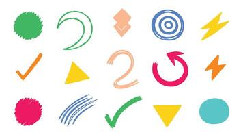 Hand drawn shape right sign, doodle circle, triangle shape flat illustration on white background. vector