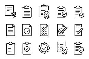 Certificate, accept, approved, clipboard, invoice, archive related editable icon set isolated flat illustration white background vector