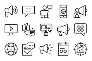 Communication, promotion, discussion related editable icon set isolated flat illustration white background. vector
