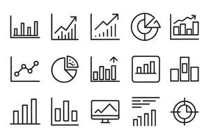 Graph, charts data statistic and analytics related editable icon set isolated flat illustration white background vector