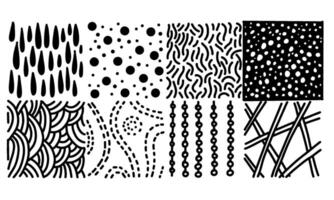 Black and white doodles. Creative artistic stripes in a minimalist style, fashionable design with basic shapes. Modern abstract dots. vector