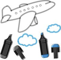 Plane with clouds and markers vector