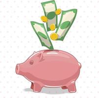 Piggy bank with money illustration vector