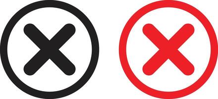 Black and red delete icon set . Close icon in black and red color. Remove icon . Cancel icon vector