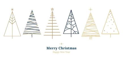 Christmas trees set in Minimalistic linear style drawing. Hand drawn Scandi christmas trees geometric style design collection. Abstract Xmas decoration. Modern pine trees. illustration vector