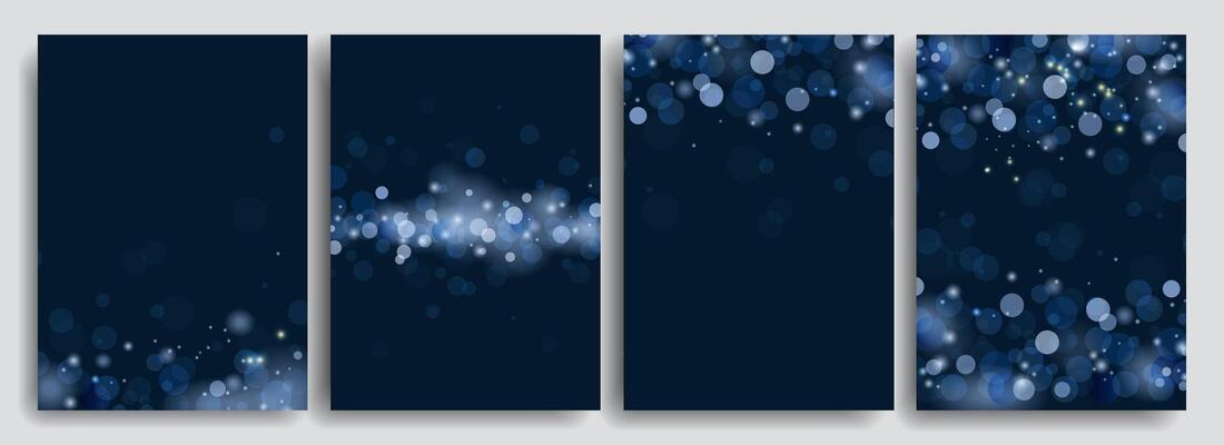 Blurred bokeh light blue background cards template set.Christmas and New Year template with bokeh. Abstract blue bokeh background for poster, invitation, postcards, banner. illustration