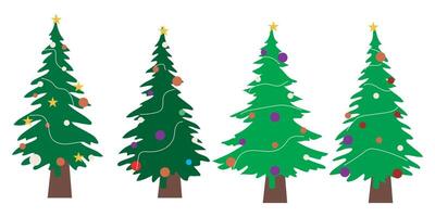 collection of Christmas pine tree elements, Christmas decorations with lights and balls, various decorative lights and decorations with ribbon strings tying the tree vector