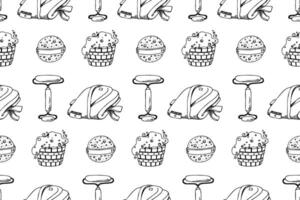 Sauna accessories sketch background. Hand drawn spa elements collection. Doodle sauna seamless pattern on white background. vector