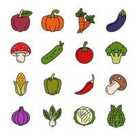 Set of Simple vegetables icon with outline style vector