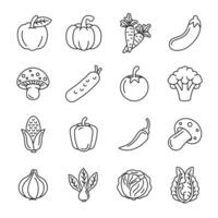 Set of Simple vegetables icon with outline style vector
