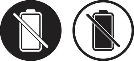 Not charging battery icon set . No battery icon set in two styles . illustration vector