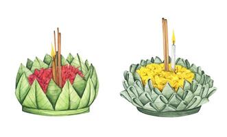 Set of krathong. Watercolor illustration element. vector