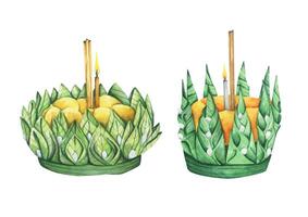 Set of krathong. Loy krathong festival illustration element. vector