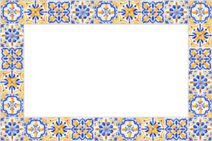Rectangular horizontal frame with Traditional Italian, Greece Tiles in Aquarelle technique png