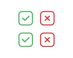 Red cross and checklist icon. Red cross and tick mark sign icon set vector