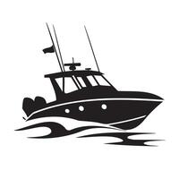 Silhouetted Boat Sailing on Wavy Water vector