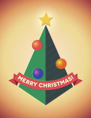 Retro styled geometric christmas tree with baubles