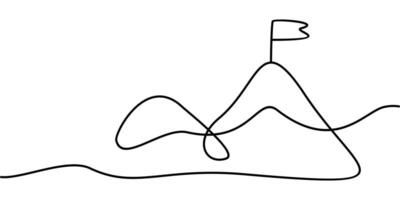 continuous line drawing of mountain peak symbol with flag. abstract line art illustration symbolizing a mission or goal vector
