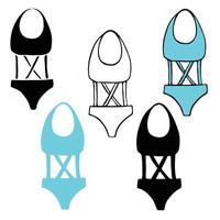 Fashionable One-Piece Bodysuit with Stripe Cross Front. Doodle element variations. Front, black and cyan color. vector