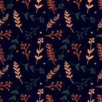 Seamless autumn pattern in the form of a solid line of hand-drawn elements of flowers, leaves, branches. vector