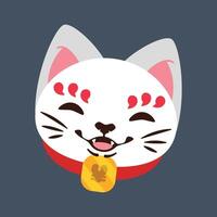 Smiling Maneki Neko head in flat design. vector