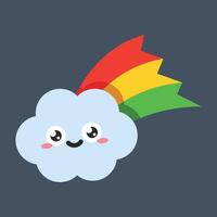cloud character with simple rainbow in flat design. vector
