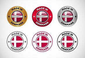 Made in Denmark label icon with flag. Icon set for business, badge, seal, sticker, logo, and symbol vector