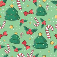 Christmas pattern with trees, candy canes, and holly berries, vector