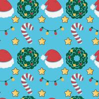 Christmas pattern with wreaths, stars, and candy canes, vector