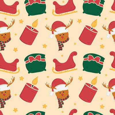 Christmas pattern with reindeer, sleigh, and holiday candles,