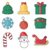 Christmas icons set with tree, bell, and snowman, vector