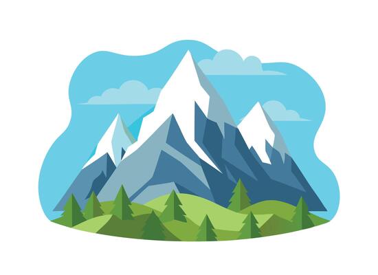 Scenic Mountain Landscape Illustration Snowy Peaks and Pine Forest