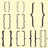 Set of bracket, braces symbols in various styles. vector