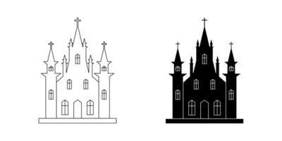 Collection of Church Icons. Line Art and Silhouette Design Isolated on White Background vector