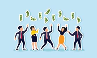 Businesspeople gathering to compete for a pile of money, illustration of competition in generating revenue from various projects vector