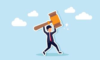 A businessman running with a gavel, illustration of demands for a fair judgment from the judge in business cases vector