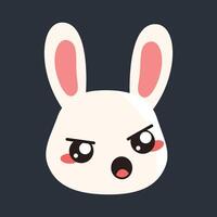 upset bunny head in flat design. vector