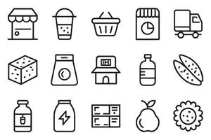 Grocery, milk, cheese, eggs, free delivery, bread, vegetables, fruits related editable icon set isolated flat illustration white background vector