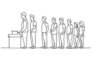 individuals queuing to cast their votes in an election, symbolizing democracy in action isolated continuous line art flat illustration on. vector