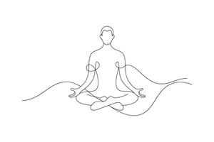 Man in a yoga pose, representing meditation and inner peace with fluid, minimalist design isolated continuous line art flat illustration on white background vector
