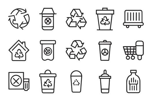 Recycling waste, Garbage disposal, Trash separation related editable icon set isolated flat illustration white background vector