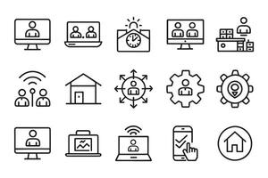 Remote work, work online, freelancing related editable icon set isolated flat illustration white background vector
