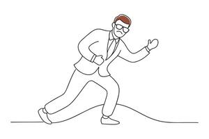 Man in a green suit and sunglasses, captured mid-dance isolated continuous line art flat illustration on white background.. vector