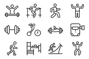 Gym exercises, Sport and training related editable icon set isolated flat illustration white background. vector