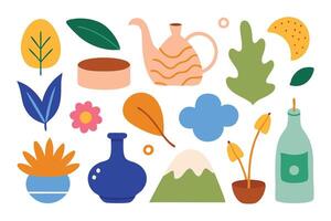 Doodle nature set abstract matisse set isolated flat illustration on white background. vector