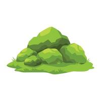 Moss covered rocks Nature isolated flat illustration on white background. vector