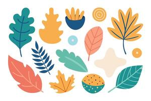 Doodle leaves nature set abstract matisse set isolated flat illustration on white background. vector
