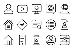 User, profile, message, mobile app, document file, social media, button, home, chat, arrow related editable icon set isolated flat illustration white background vector